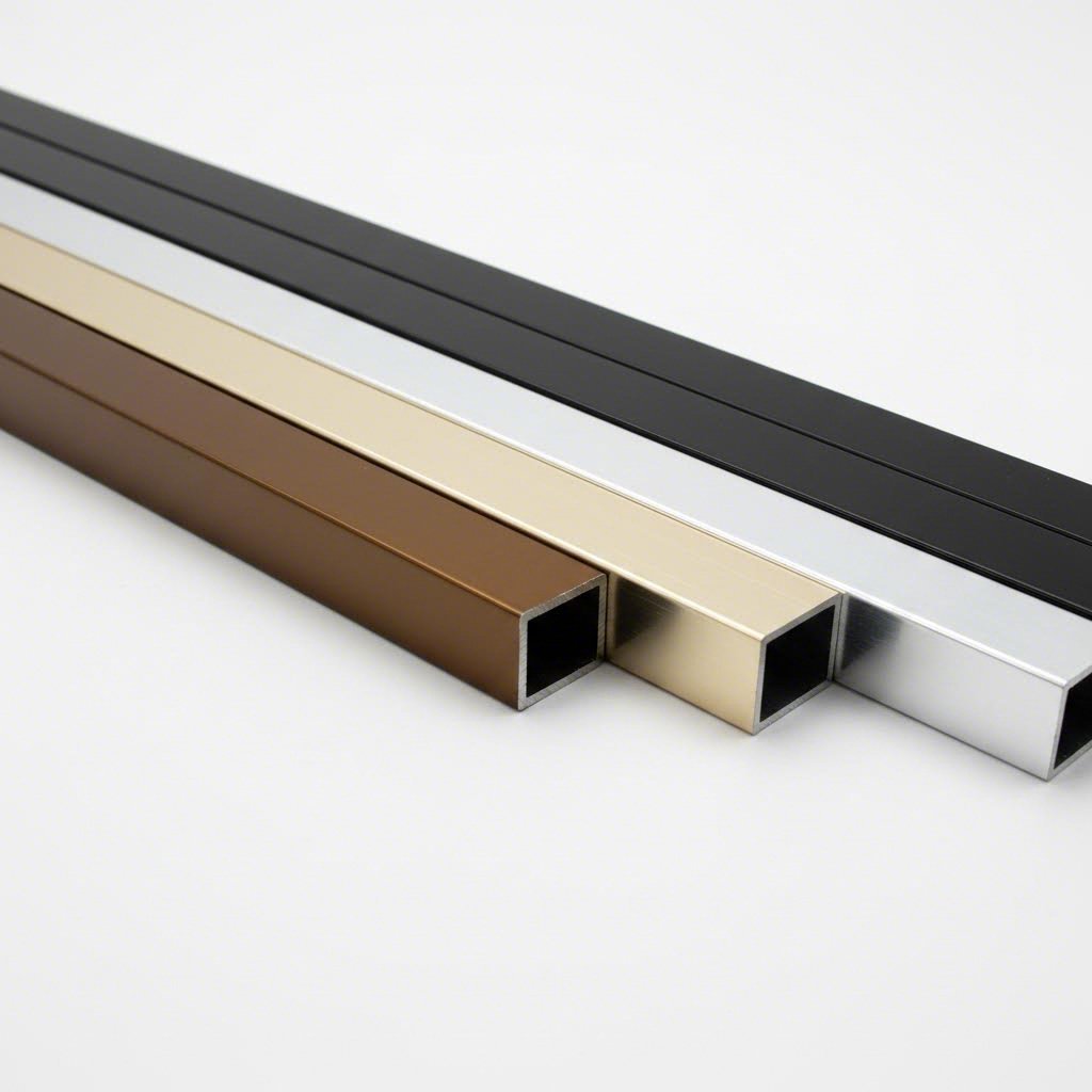 anodized aluminum extrusions displaying the range of available color finishes and surface treatments