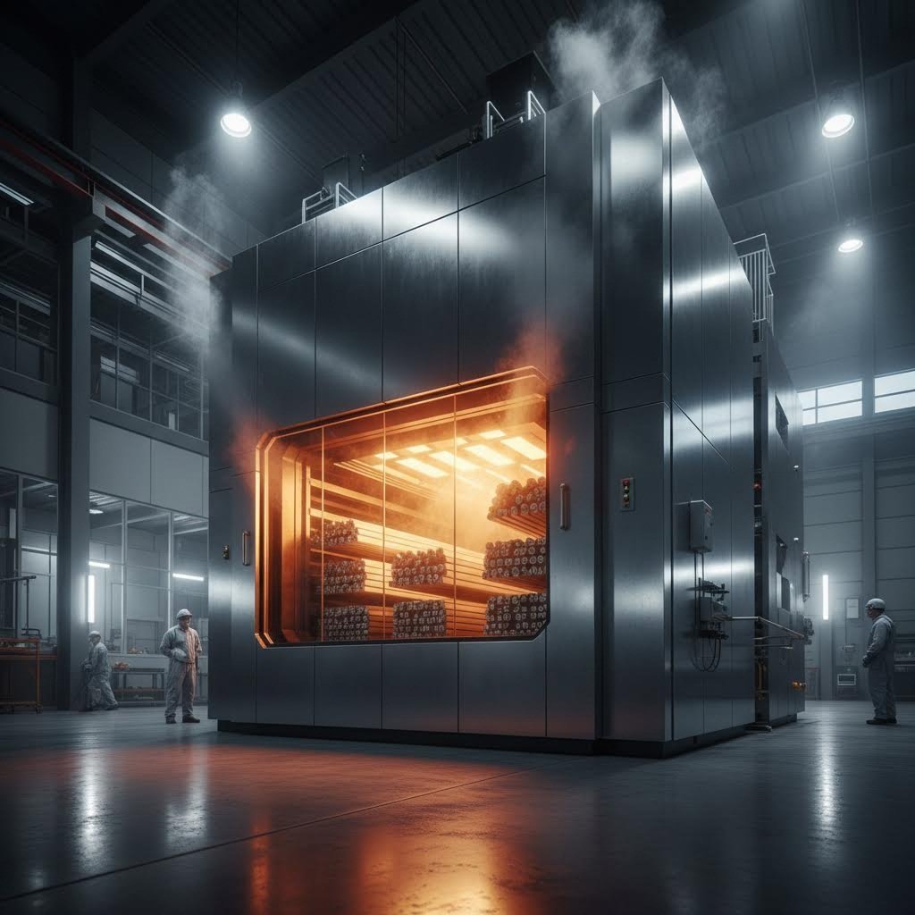 heat treatment furnace processing aluminum extrusions to achieve specified temper conditions