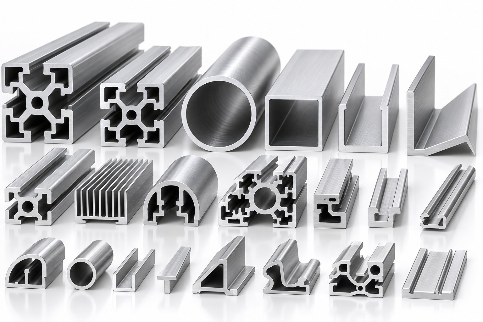 precision aluminum extrusion profiles showcasing diverse cross sectional designs for industrial applications