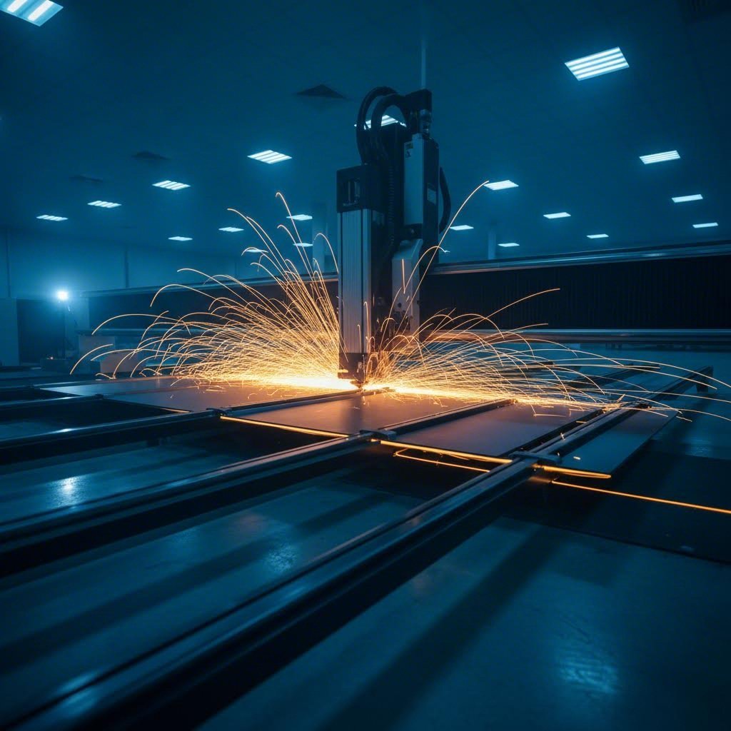 high power fiber laser cutting through steel sheet metal with precision accuracy