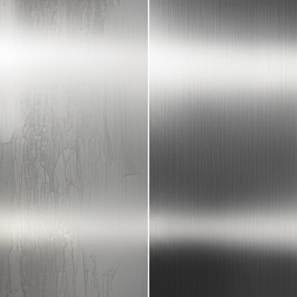 comparison of aluminum with cleaning mistakes versus a flawless brightened finish