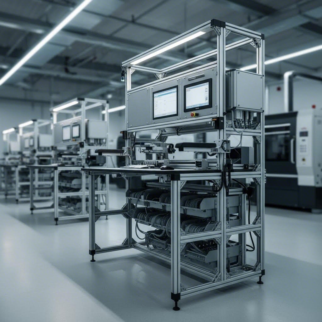 industrial workstation built with modular aluminum extrusion framing