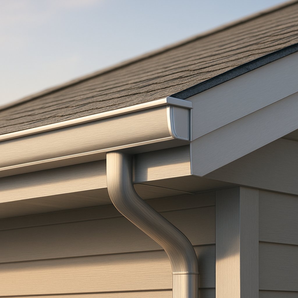 aluminum fascia at the roof edge with soffit and gutter