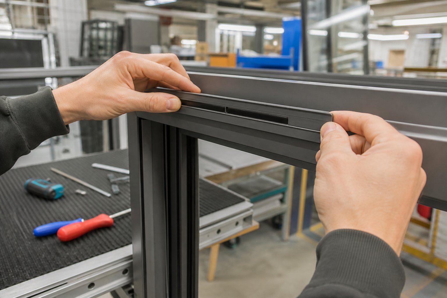 factory fitting a concealed trickle vent into an aluminium window frame during manufacture ensures precise airflow and clean aesthetics