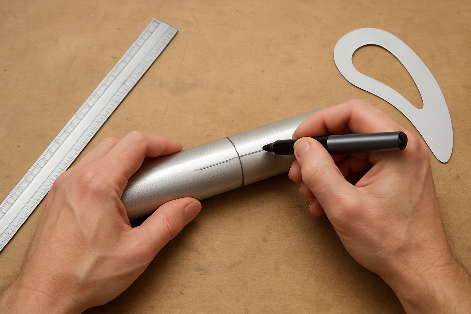 layout marks and a simple template used to plan an accurate bend