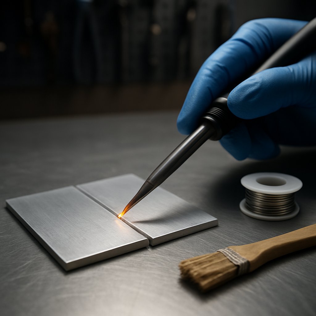 soldering aluminum setup with clean parts flux and hand tools