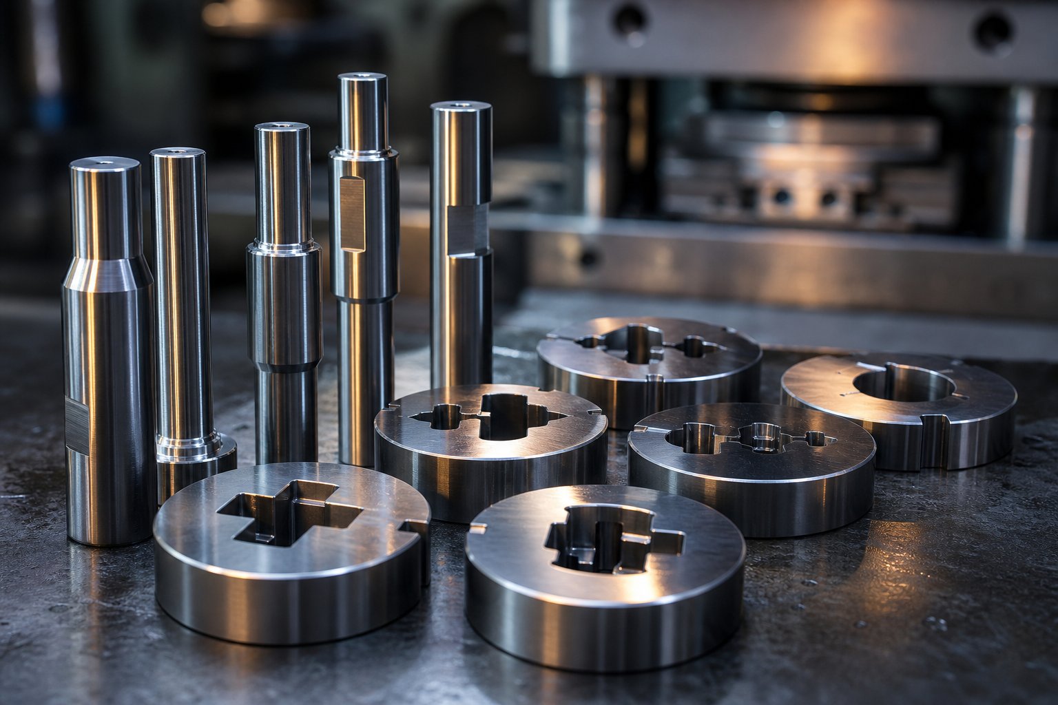 info-1-1 precision tungsten carbide stamping die components including punches and die buttons with polished cutting edges
