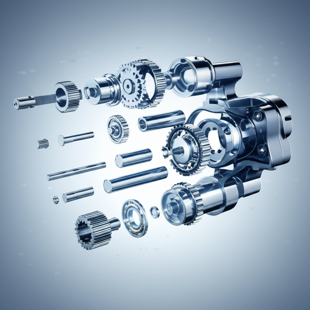 technical illustration of cnc machined components in a robotic joint
