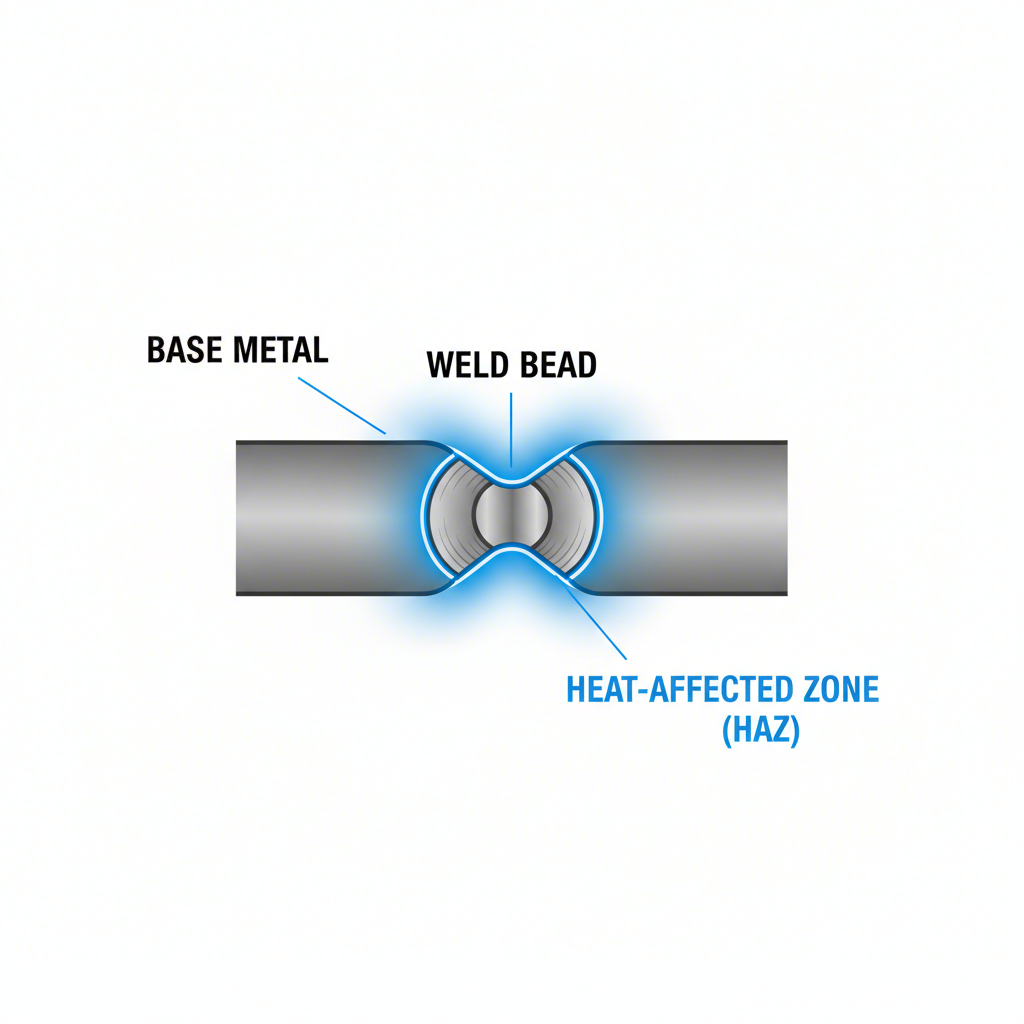 diagram showing the heat affected zone haz created during a weld on steel