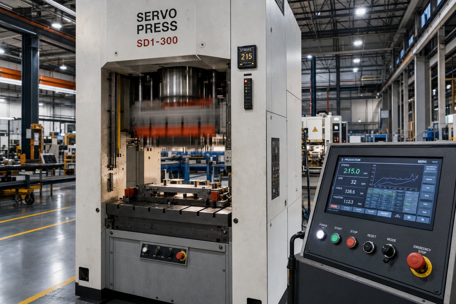 info-1-1 a servo driven stamping press with programmable slide motion enabling variable speed and dwell control within each stroke cycle