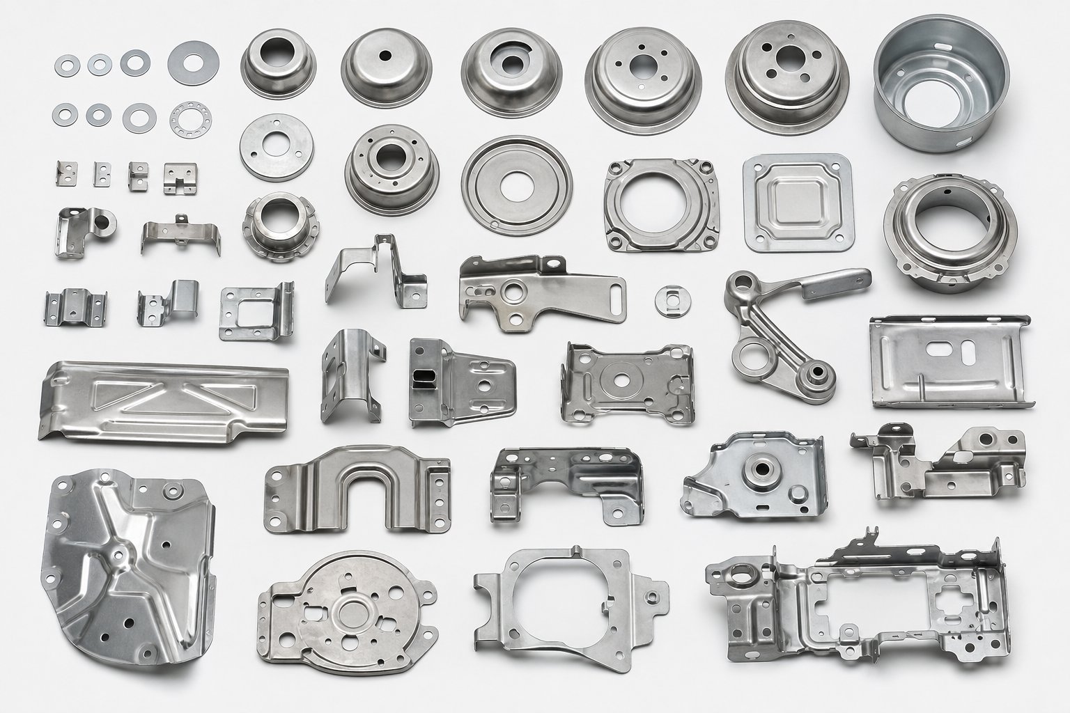 info-1-1 stamped metal parts ranging from simple blanked shapes to complex formed assemblies reflecting different tooling investment levels