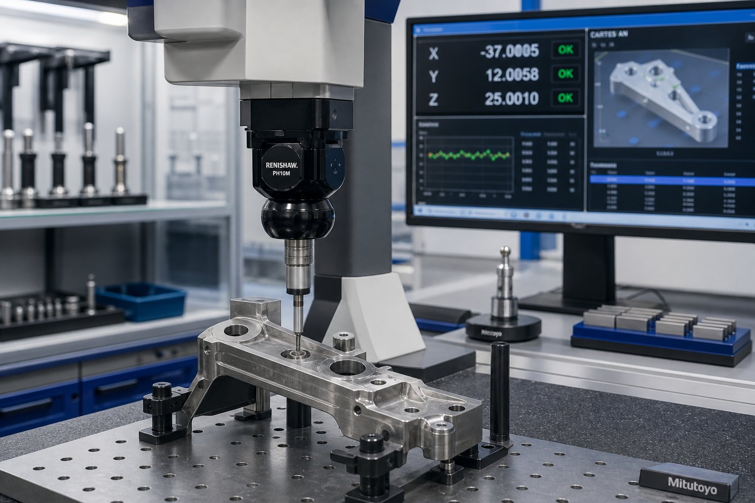 cmm dimensional inspection of a progressive die stamped truck bracket during supplier quality verification