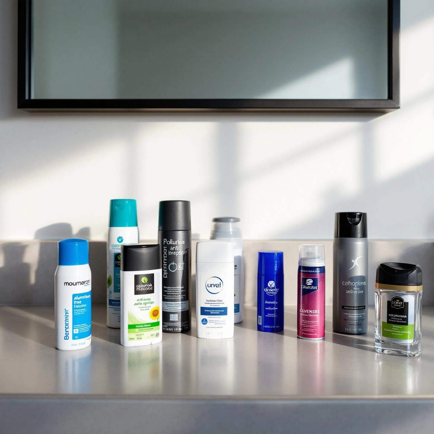 a selection of deodorant and antiperspirant products highlighting options with and without aluminum