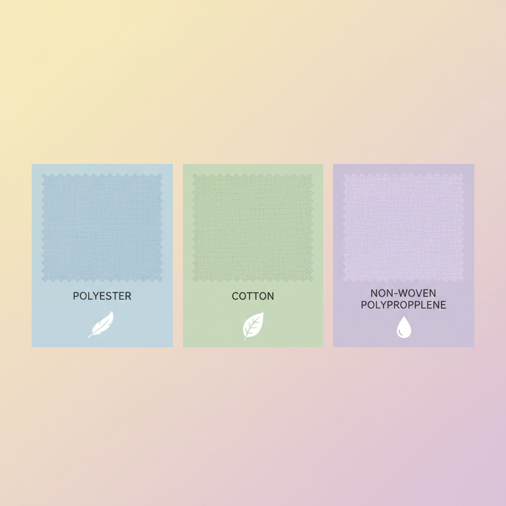 an infographic comparing different material options for custom drawstring bags