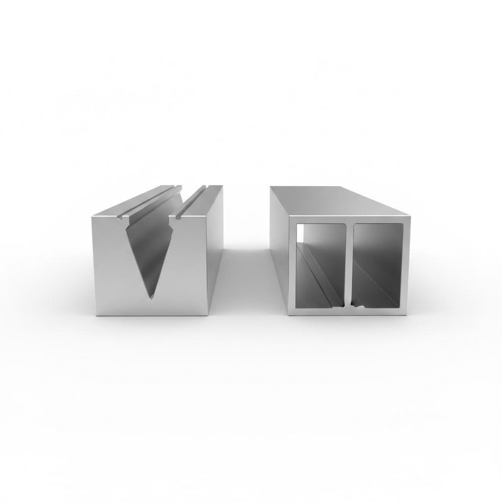 cross section view comparing v slot and t slot profile designs