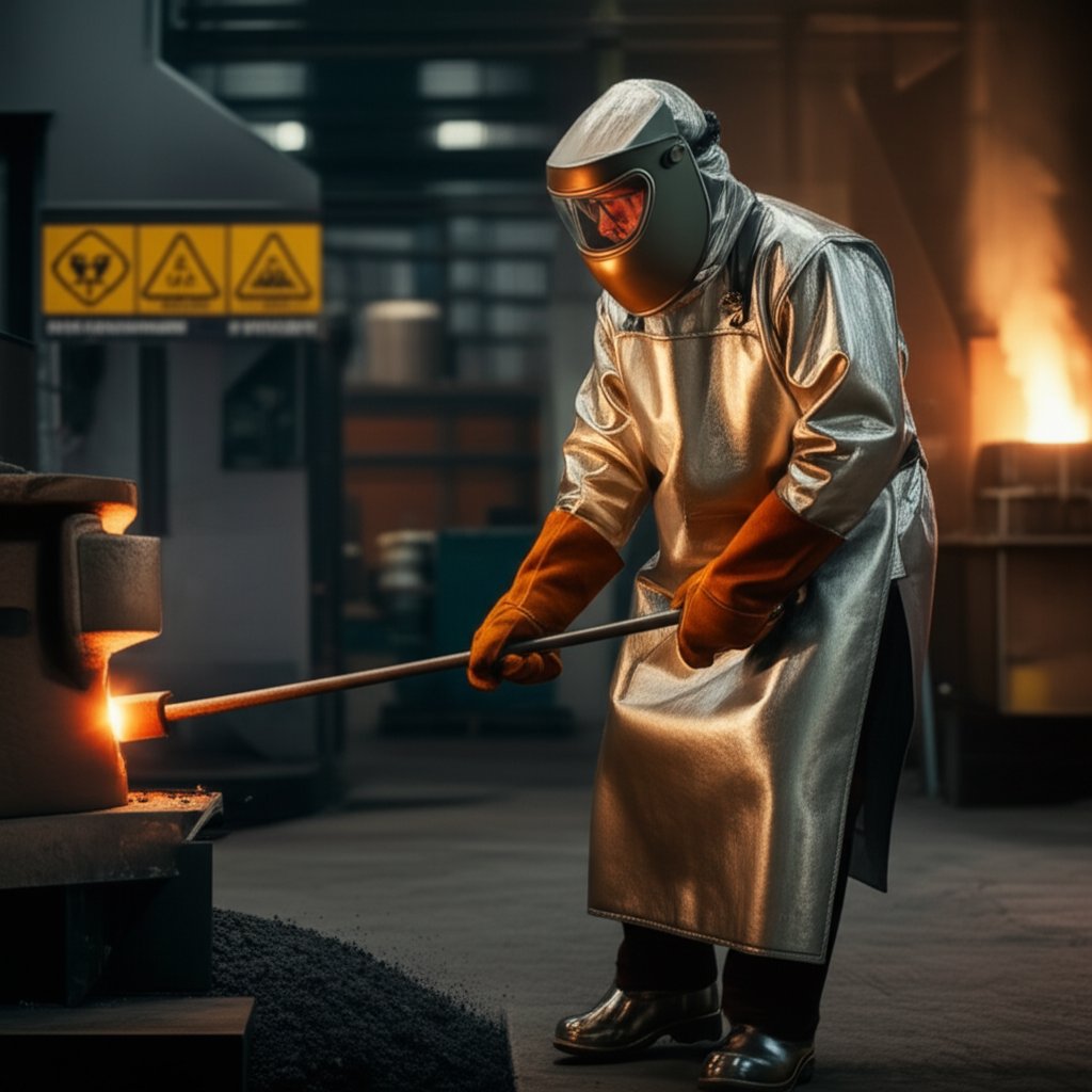 foundry worker practicing safety and responsible copper recycling