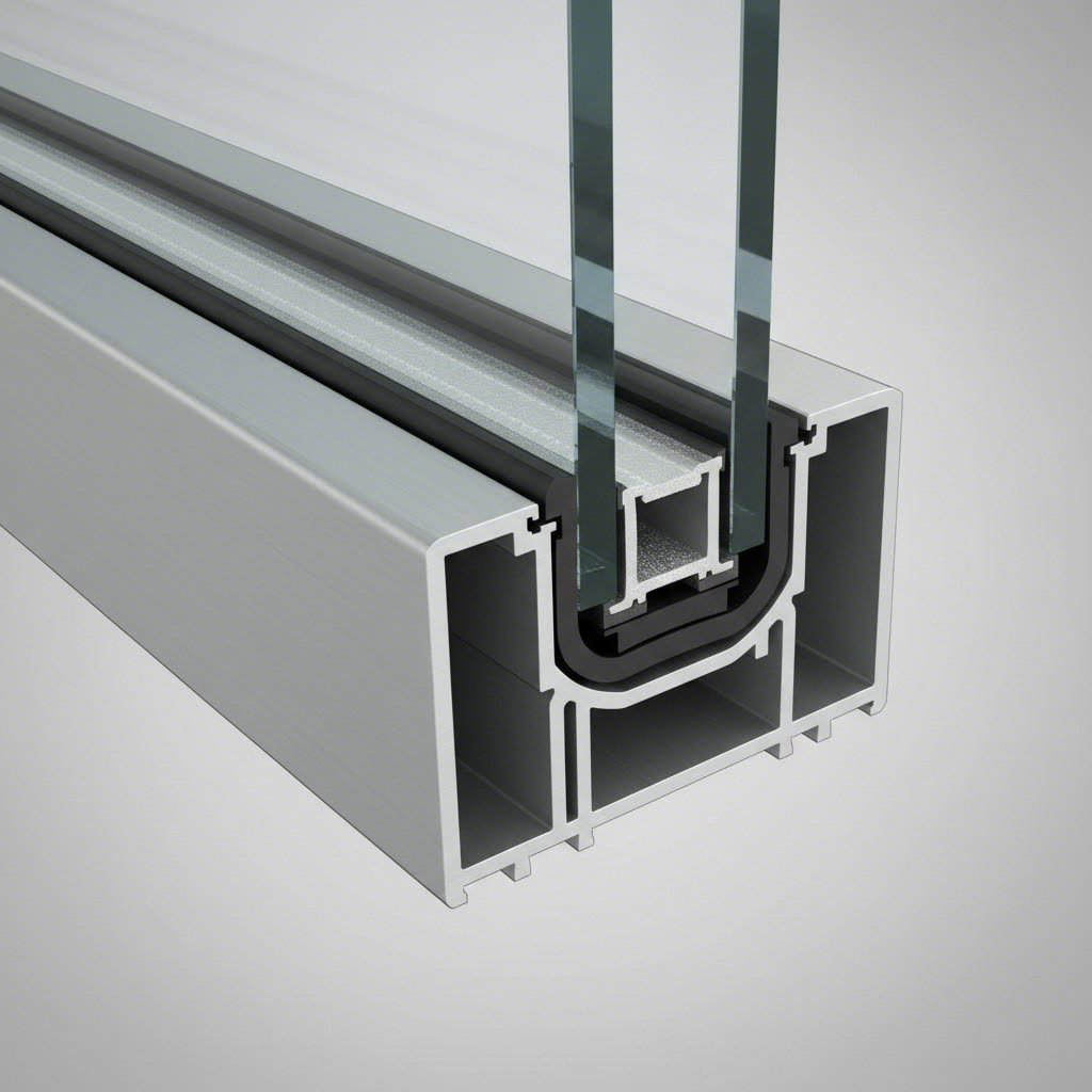 aluminum glazing channel system showing proper glass panel engagement