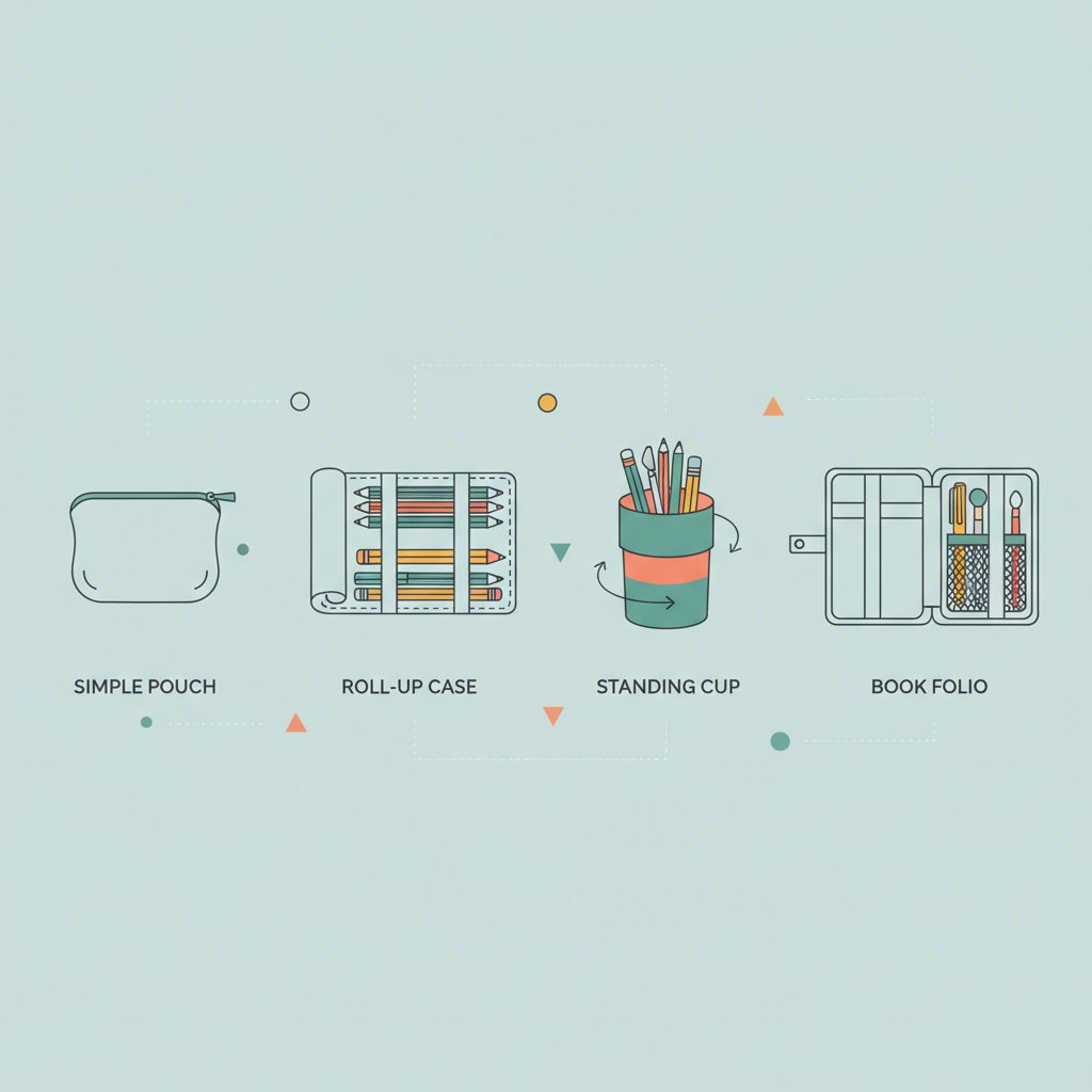 diagram of different pencil case styles for professional organization