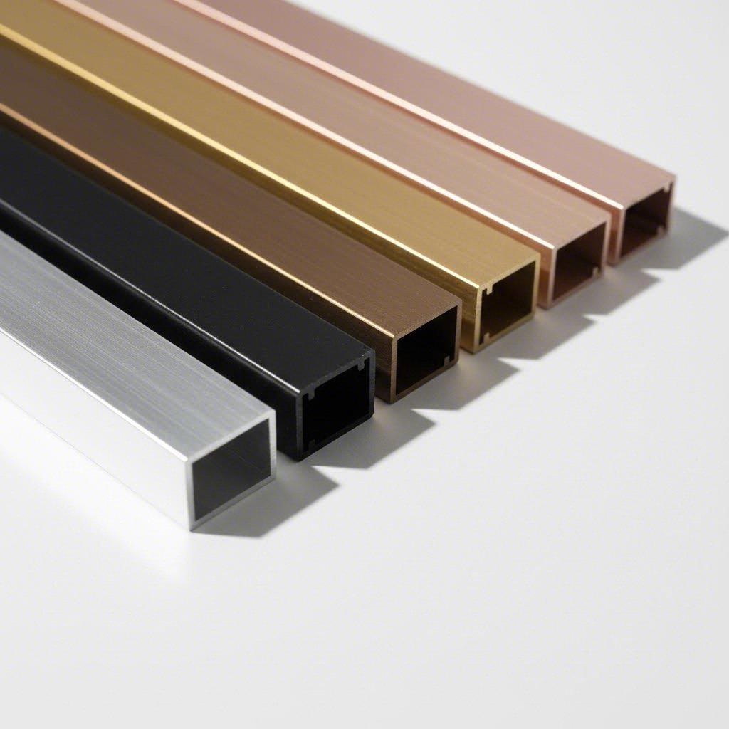 anodized aluminum extrusion samples displaying various custom color finishes