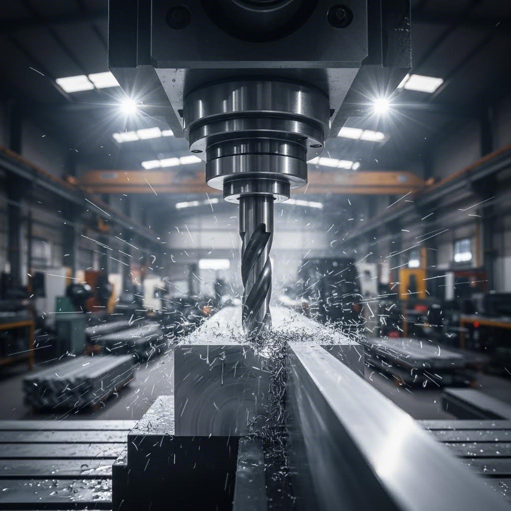 cnc milling operation on an aluminum extrusion profile with precision tooling