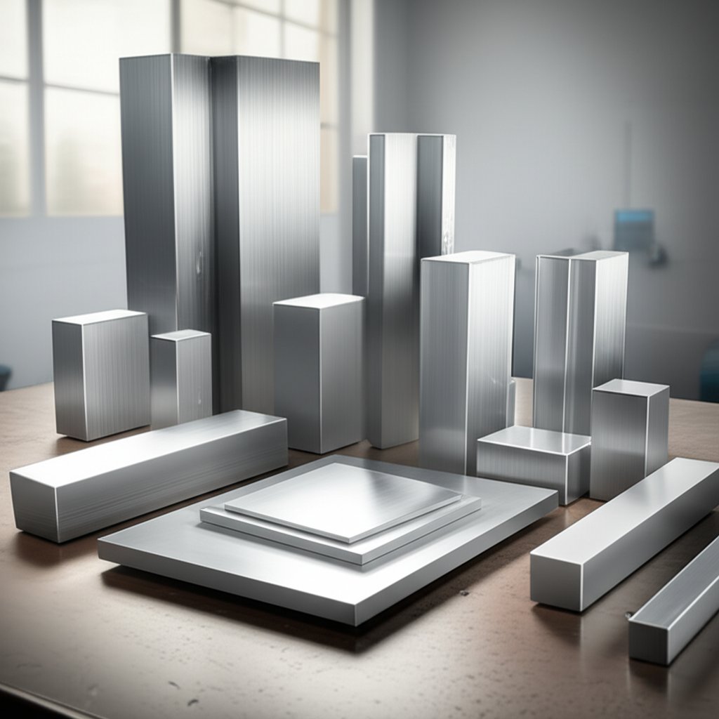 various product forms of aluminium alloy 6061 displayed in an engineering workspace