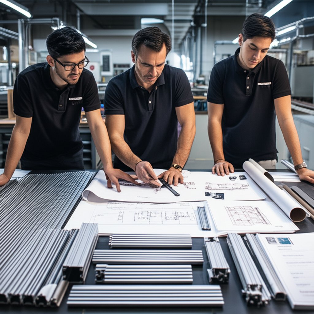 engineers reviewing aluminium extrusion specifications for thermal expansion control
