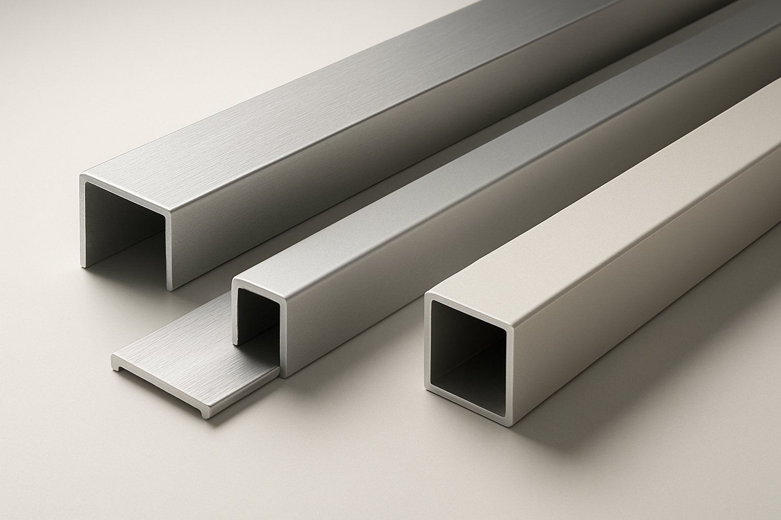 aluminium profiles with different finish appearances