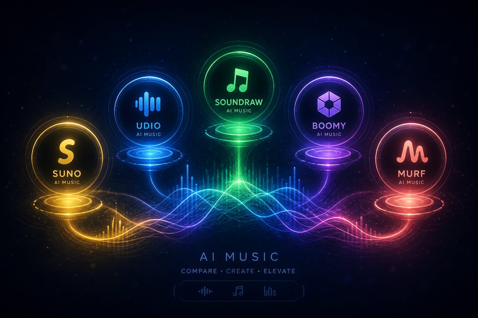 side by side positioning of leading ai music generators highlighting their unique strengths in 2026