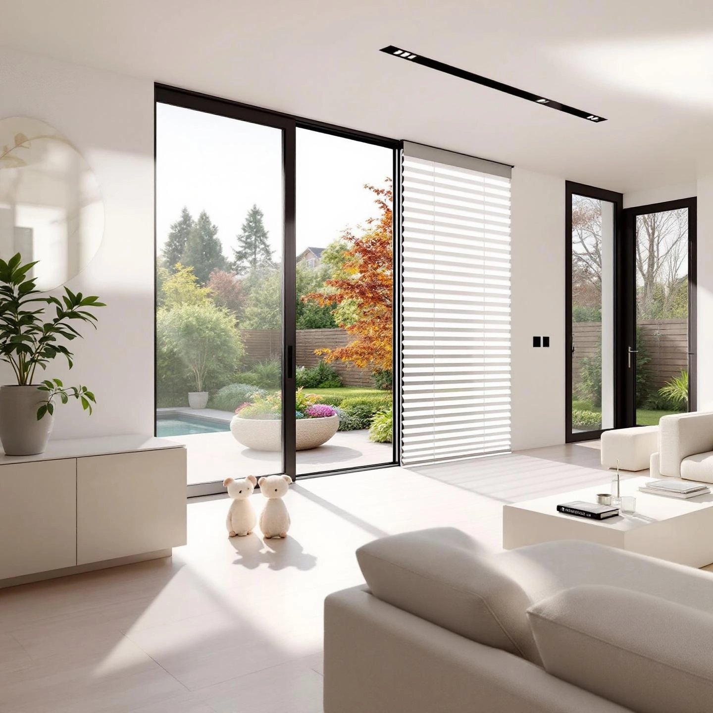 modern home with invisible pleated screens for seamless indoor outdoor living