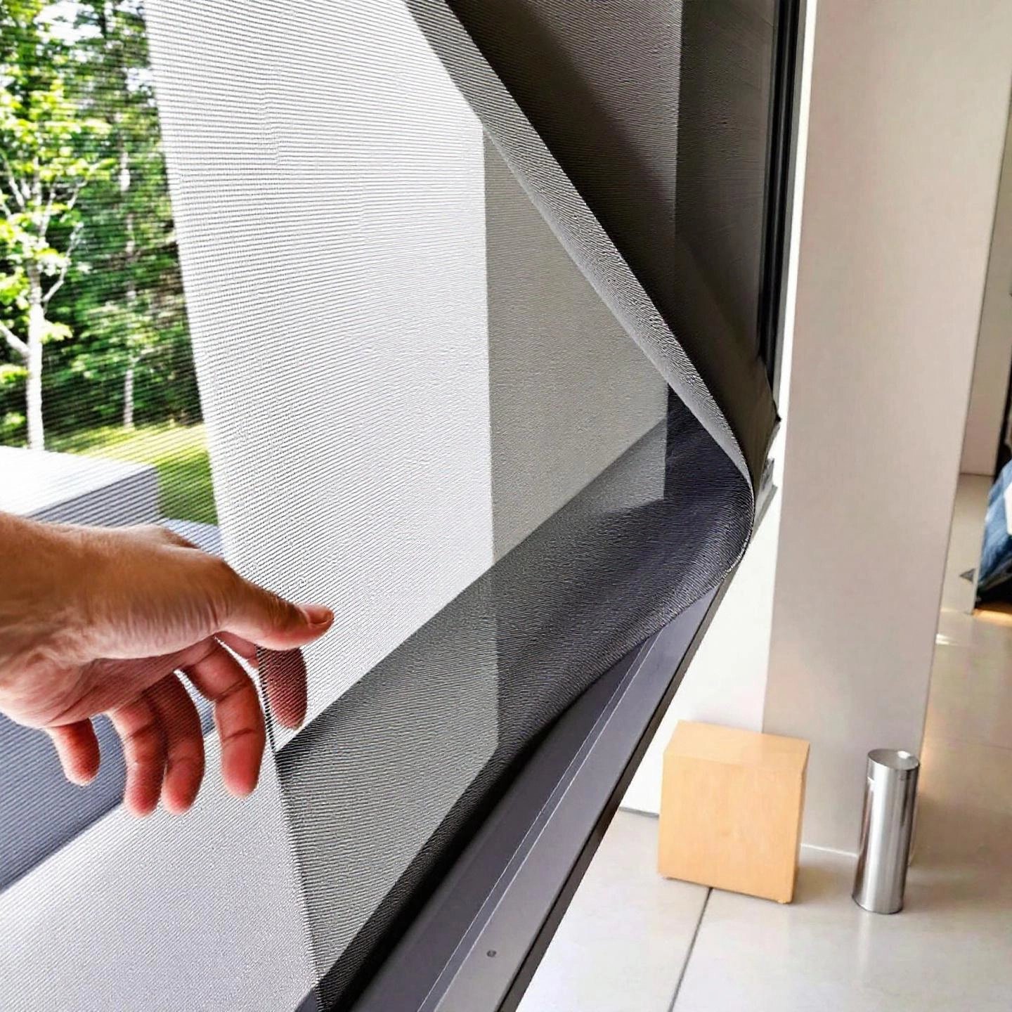 retractable pleated screen door folding away for a seamless modern entryway