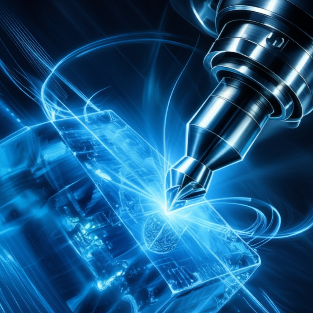 abstract illustration of a cnc tool machining a peek component with precision