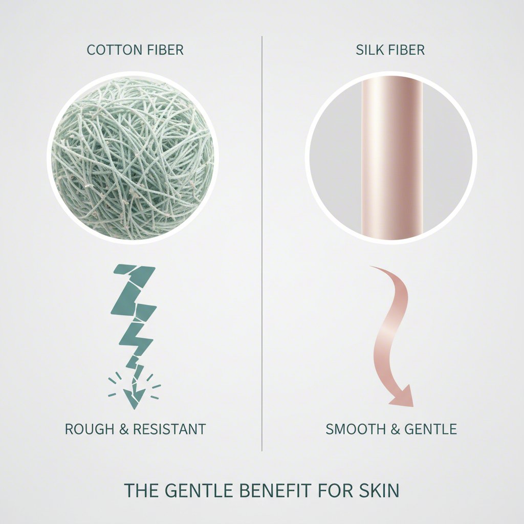 a diagram comparing the rough texture of cotton to the smooth texture of silk for skin contact