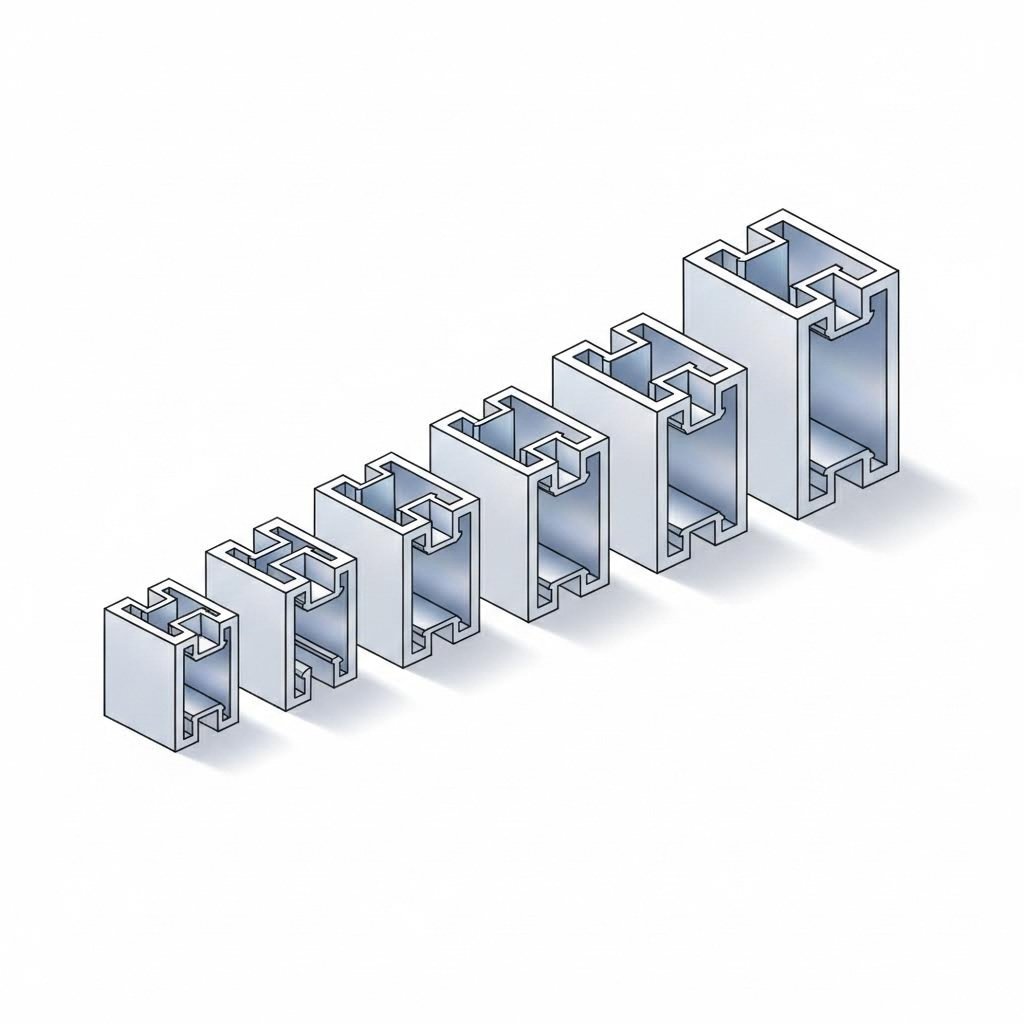 cross sectional comparison of t slot aluminum extrusion profiles across different series