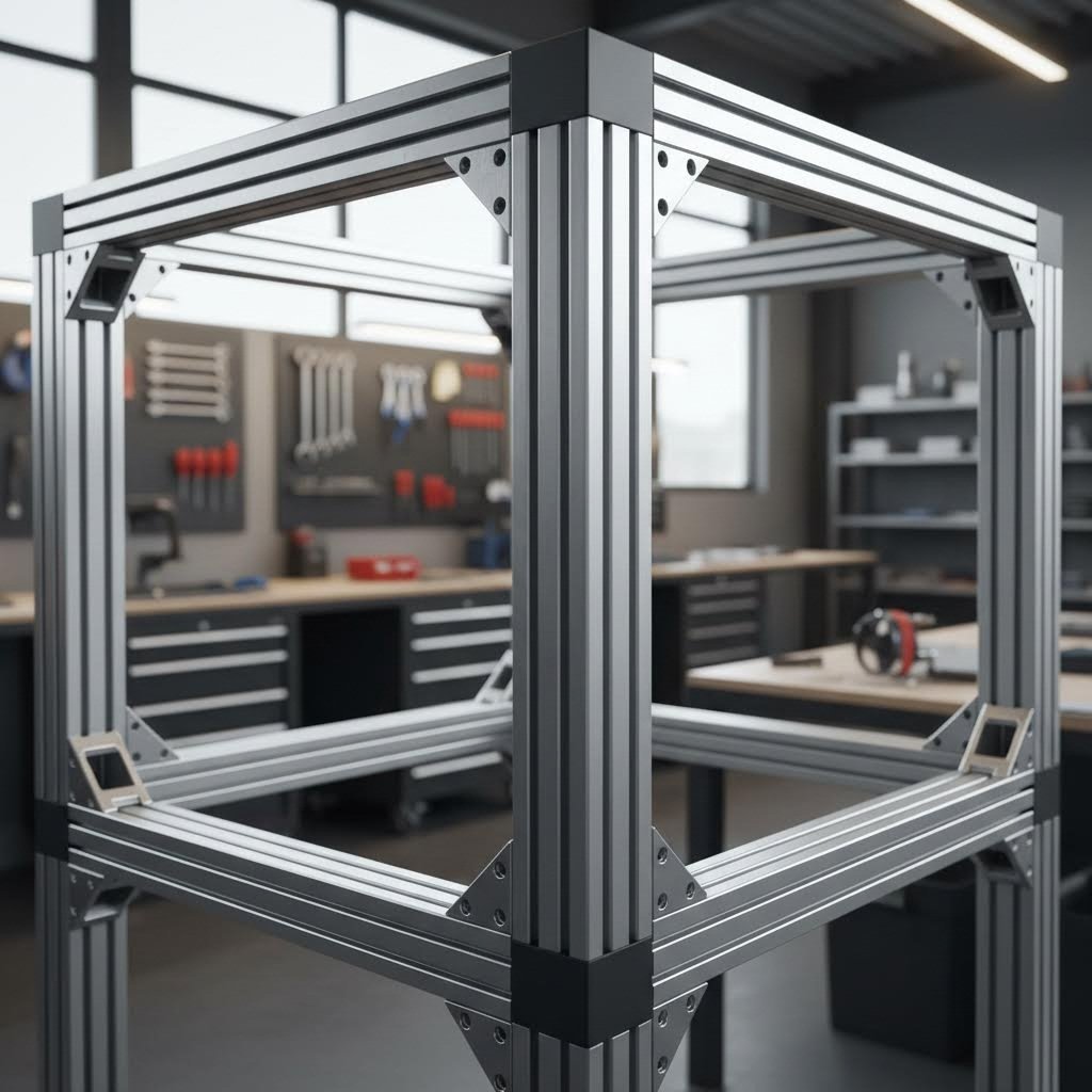 heavy duty t slot aluminum frame workstation demonstrating industrial application