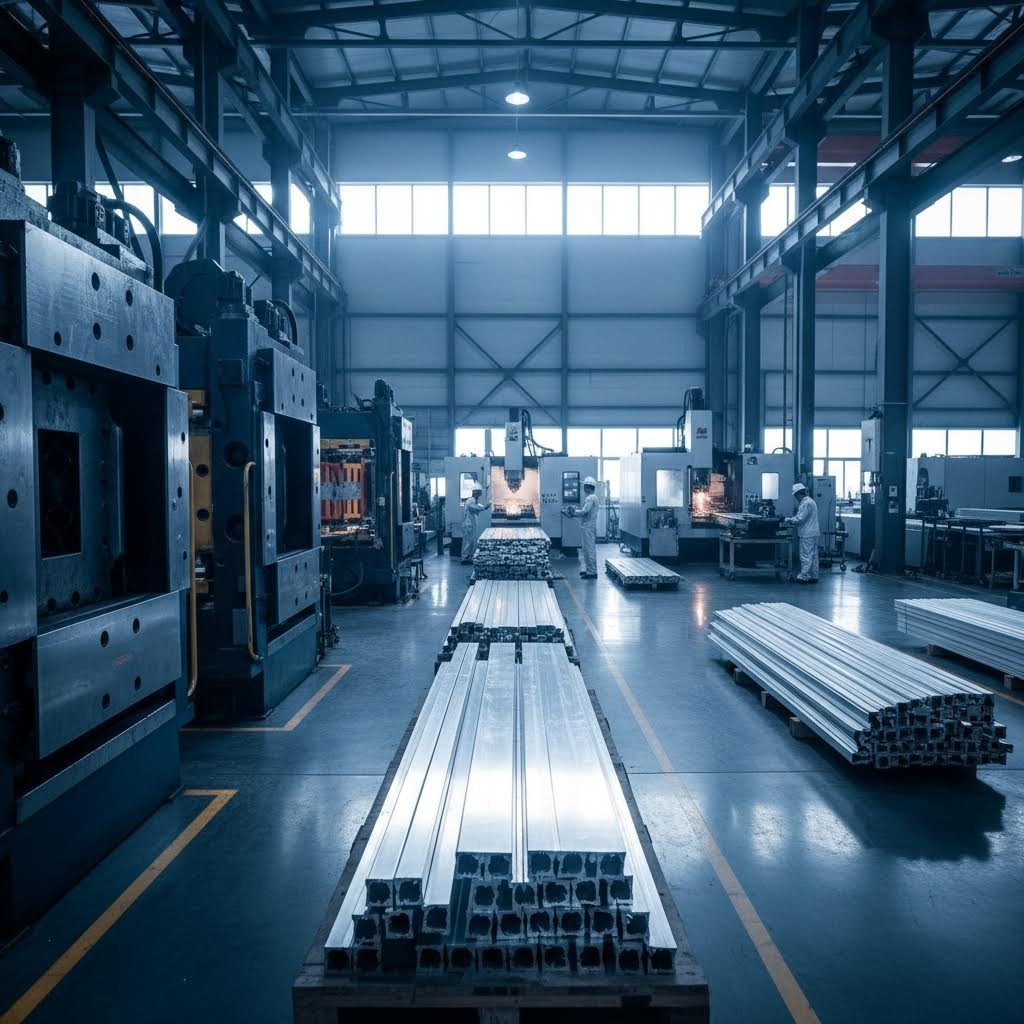 industrial aluminum extrusion manufacturing facility with advanced production equipment