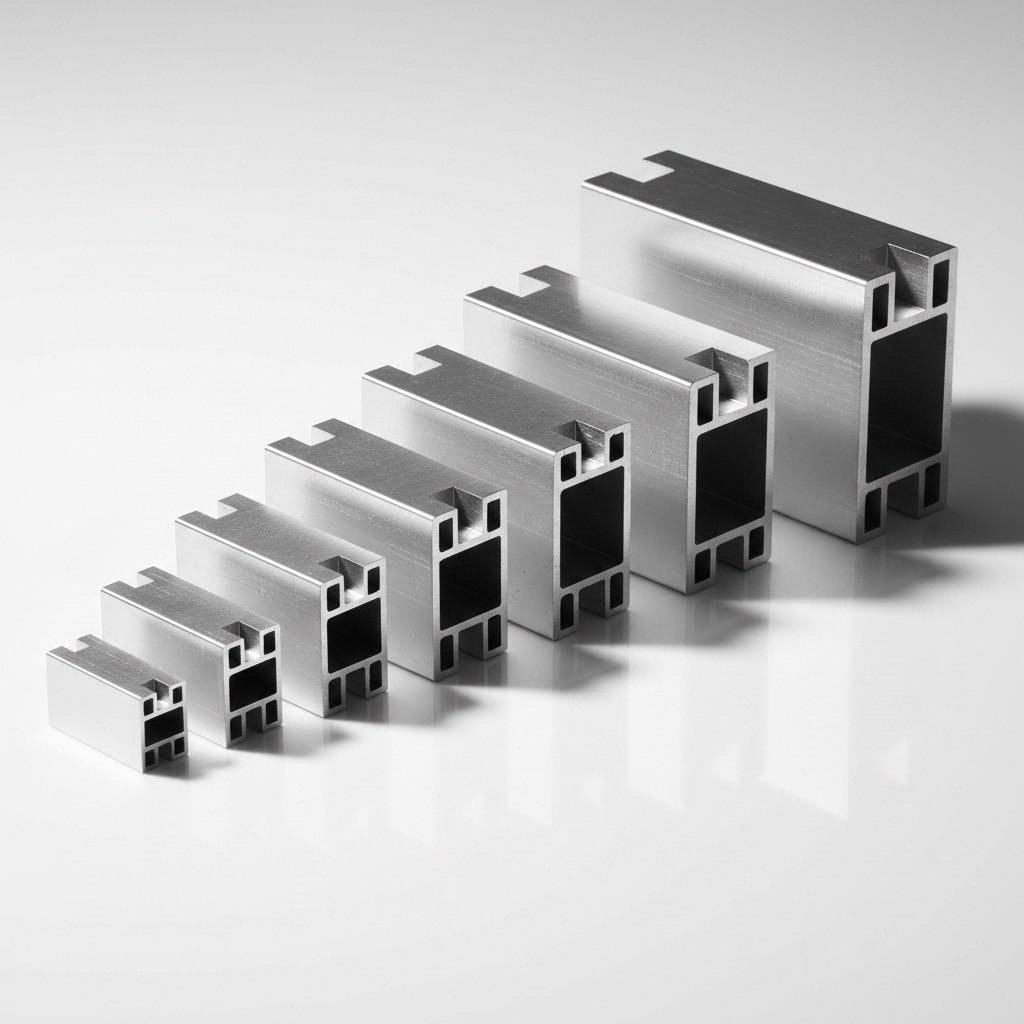 t slot aluminum extrusion profiles in various series sizes showing characteristic channel patterns
