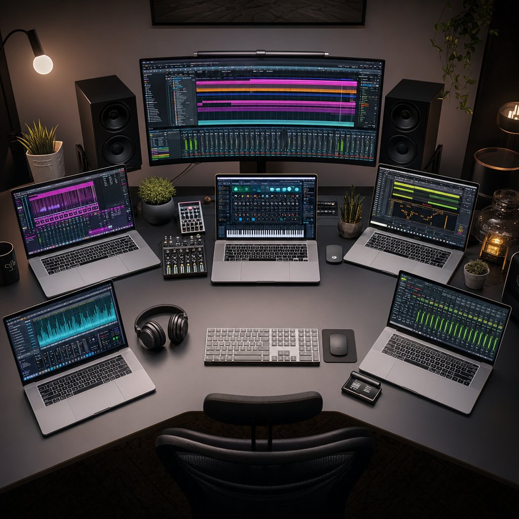 multiple daw interfaces showcasing the variety of music production programs available on mac