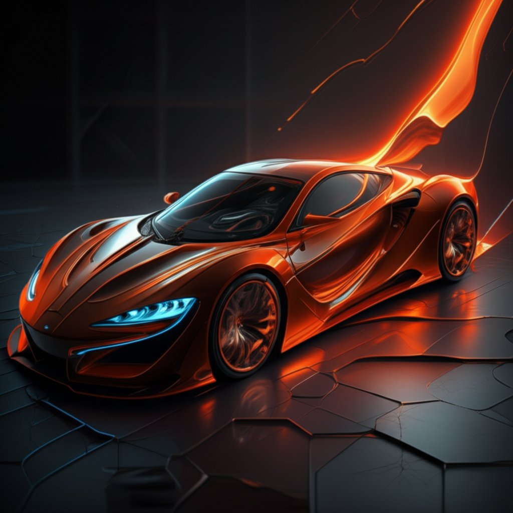 conceptual art of molten metal forming a high performance automotive part