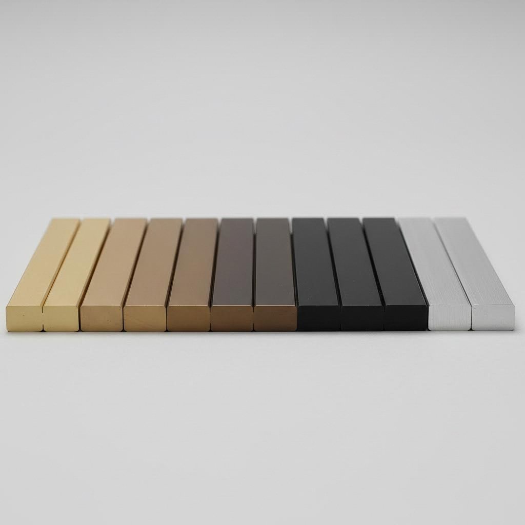 anodized aluminum extrusion samples displaying various custom color finish options