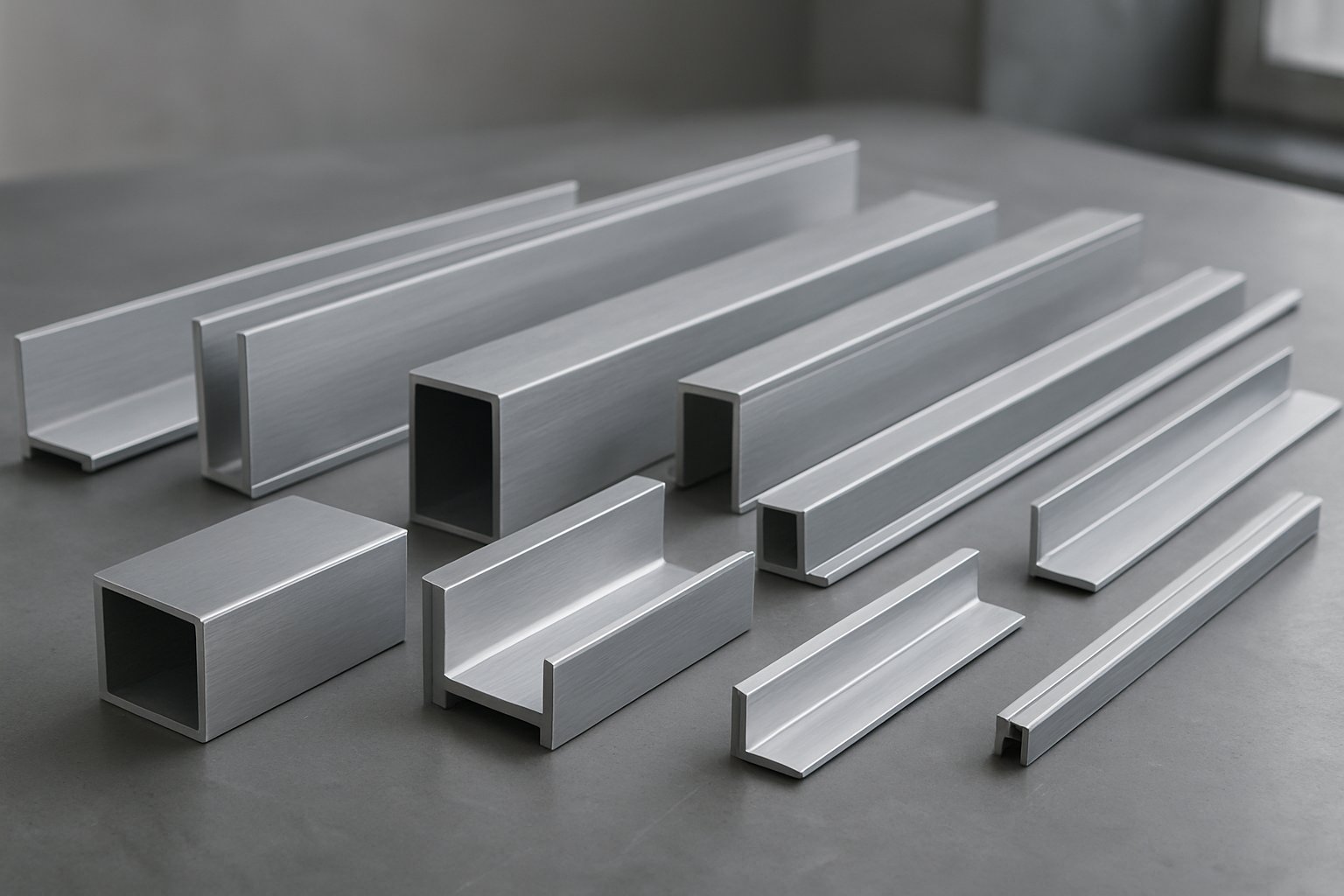 assorted extruded aluminium profile shapes for industrial and architectural use