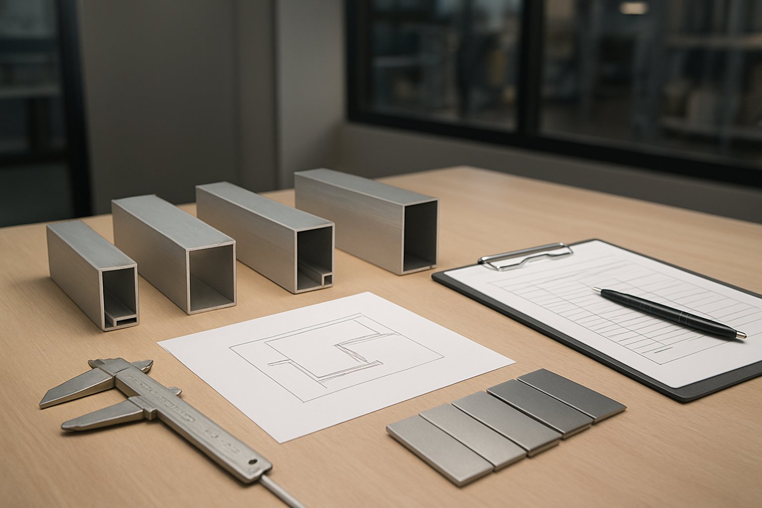 reviewing extruded aluminium profile samples and finish options before ordering