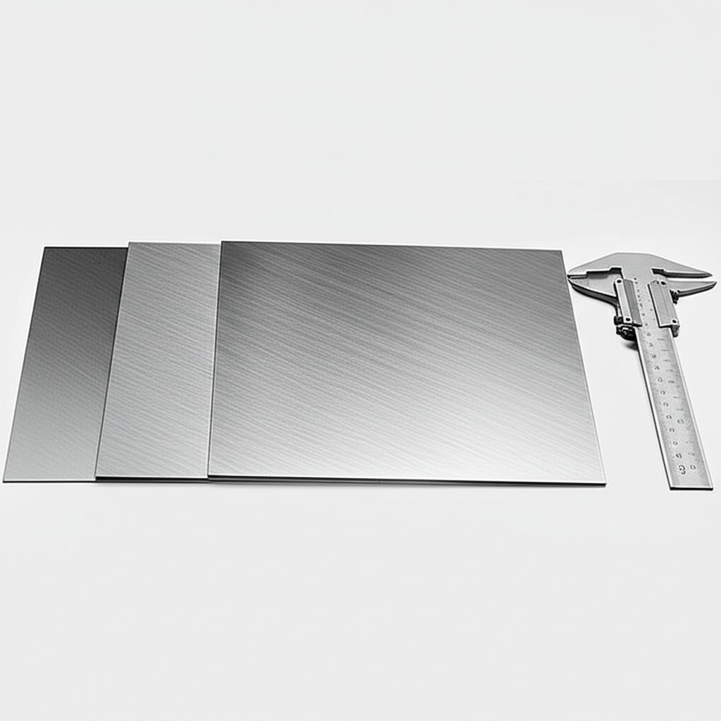stainless steel sheets arranged by increasing thickness to illustrate gauge differences