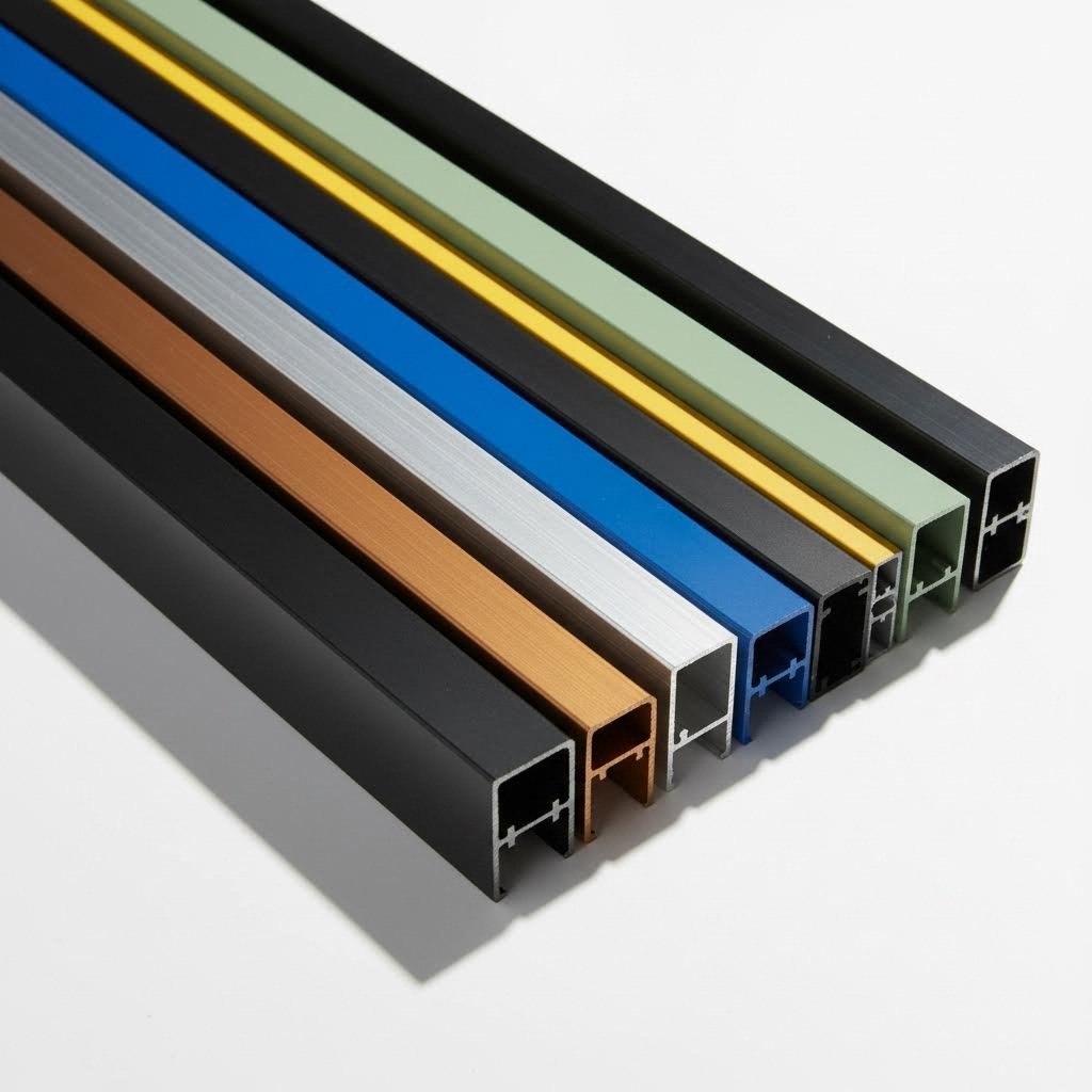 finished aluminum profiles showcasing anodizing and powder coating options