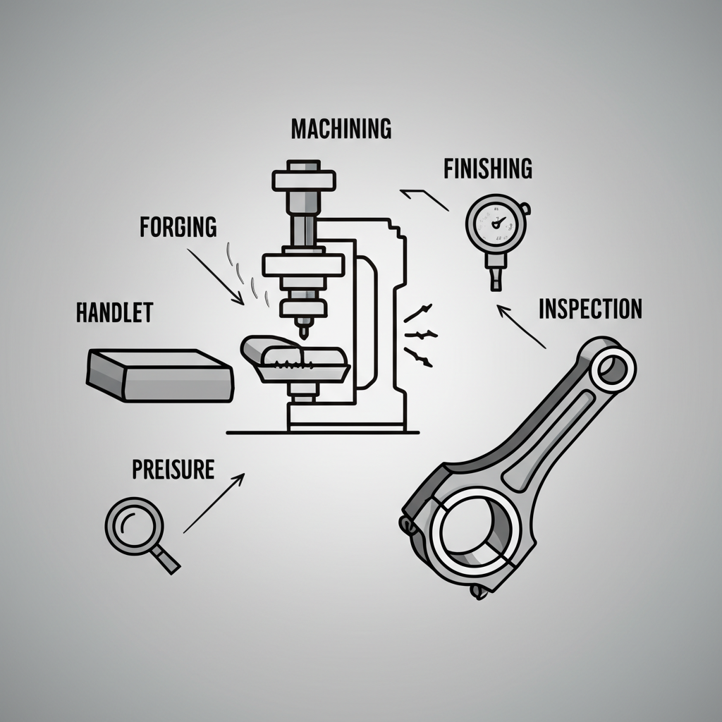 infographic showing the forging process of an automotive connecting rod