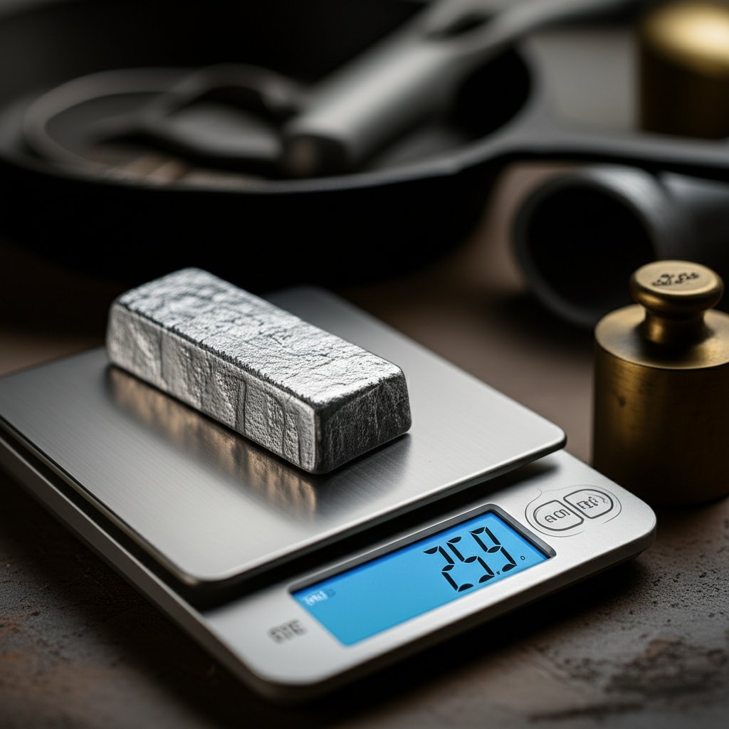 aluminum bar on scale illustrating its lightweight nature compared to heavy metals