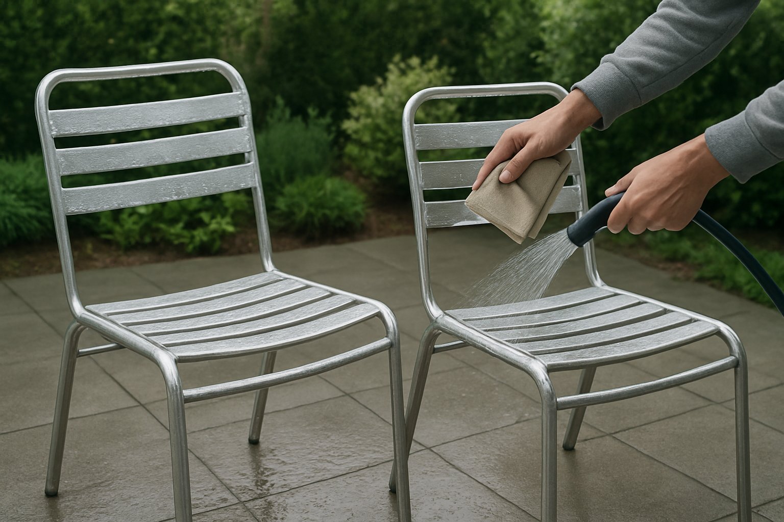regular rinsing and drying help outdoor aluminum chairs look better for longer