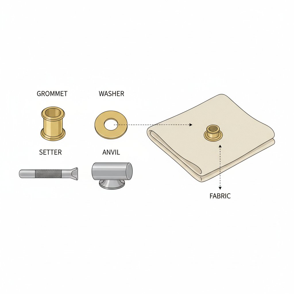 essential tools for installing a grommet on a drawstring bag