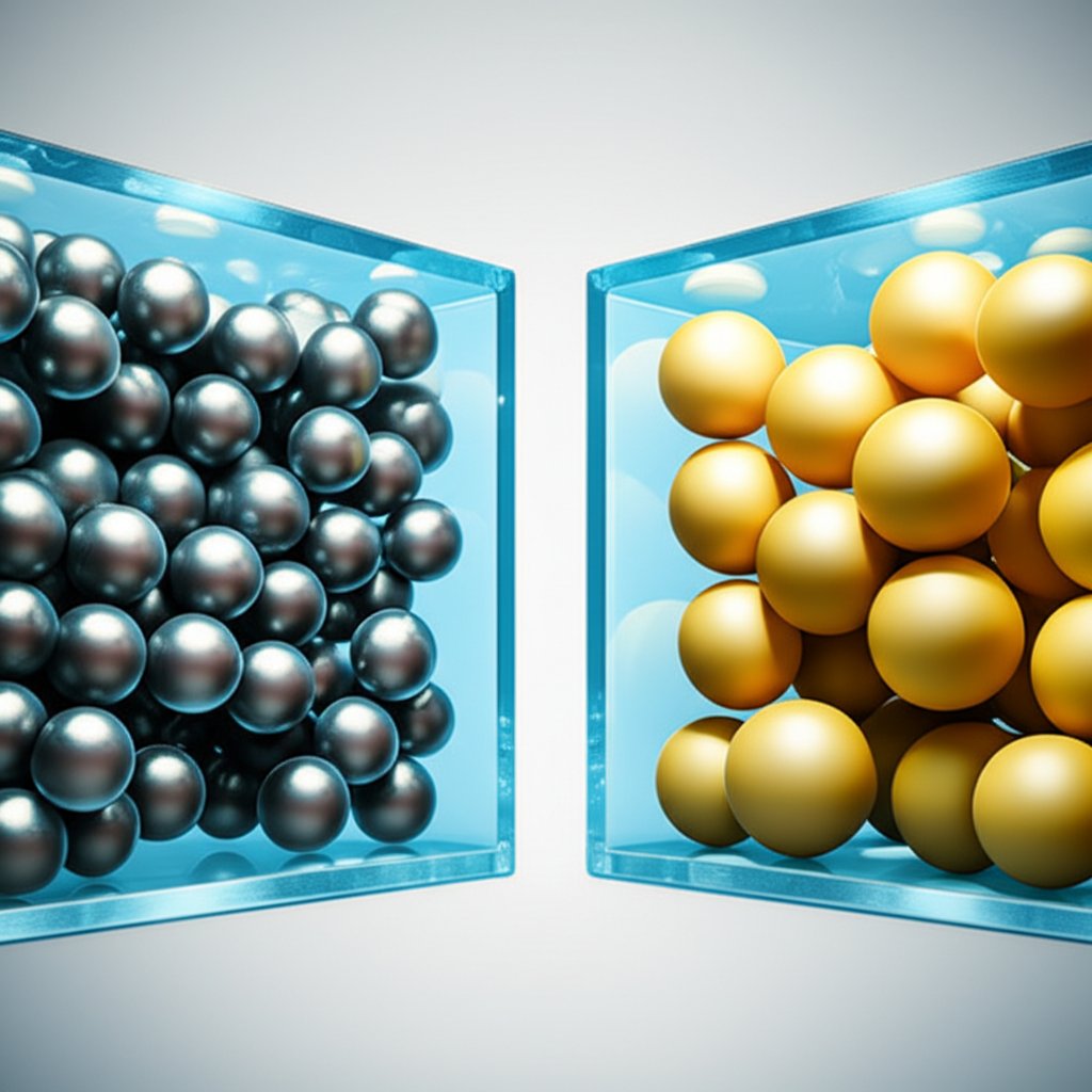 simple diagram illustrating how mass density depends on how tightly matter is packed