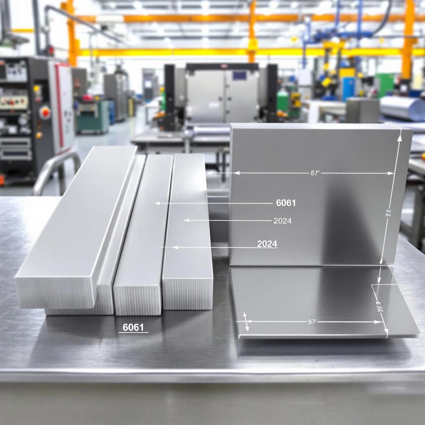 industrial aluminum alloys like 6061 and 2024 used in manufacturing