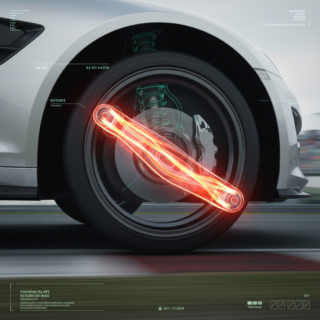visual representation of a stamped steel control arm flexing under the stress of performance driving